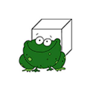 une grenouille devant une boite