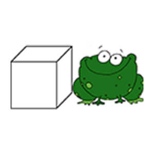 une grenouille à côté d'une boite