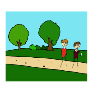 deux personne marchant dans un parc